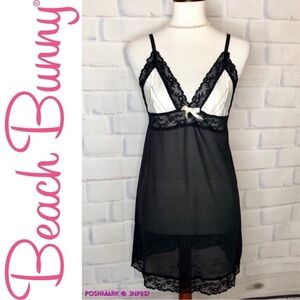 { Beach Bunny } : Love Haus - Black/White Satin & Silk Chemise